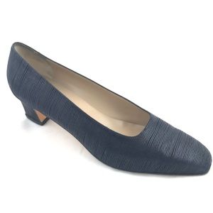 SALVATORE FERRAGAMO Blue Leather Block Heel Size 10.5